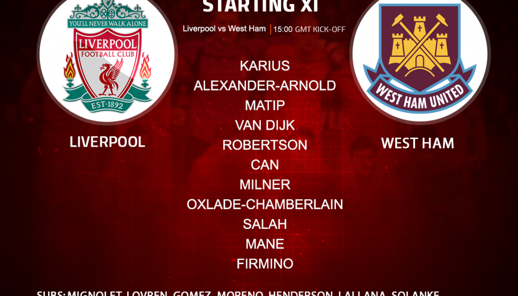 Liverpool team v West Ham 24 February 2018