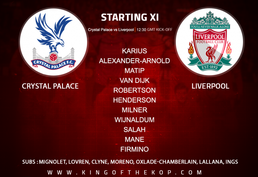 Liverpool team v Crystal Palace 31 March 2018