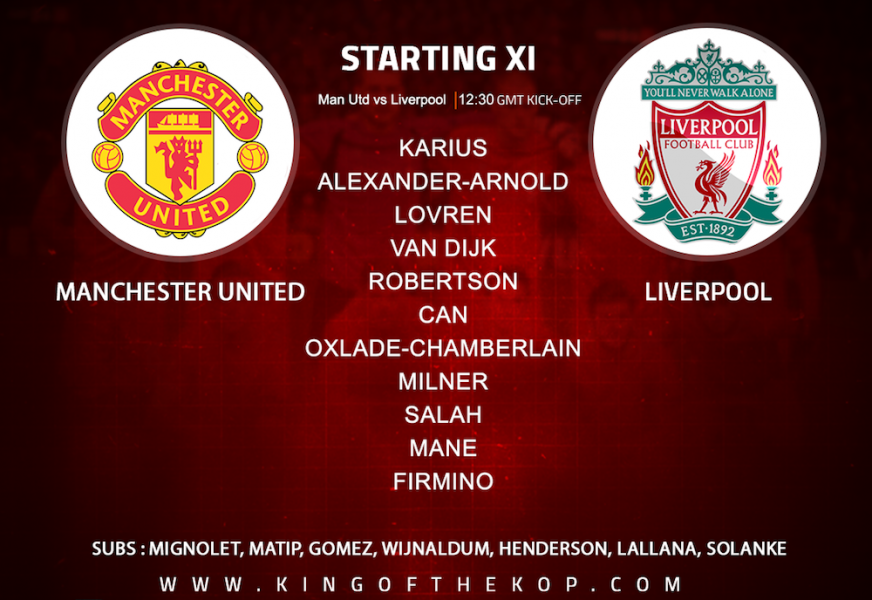 Liverpool team v Manchester United 10 March, 2018