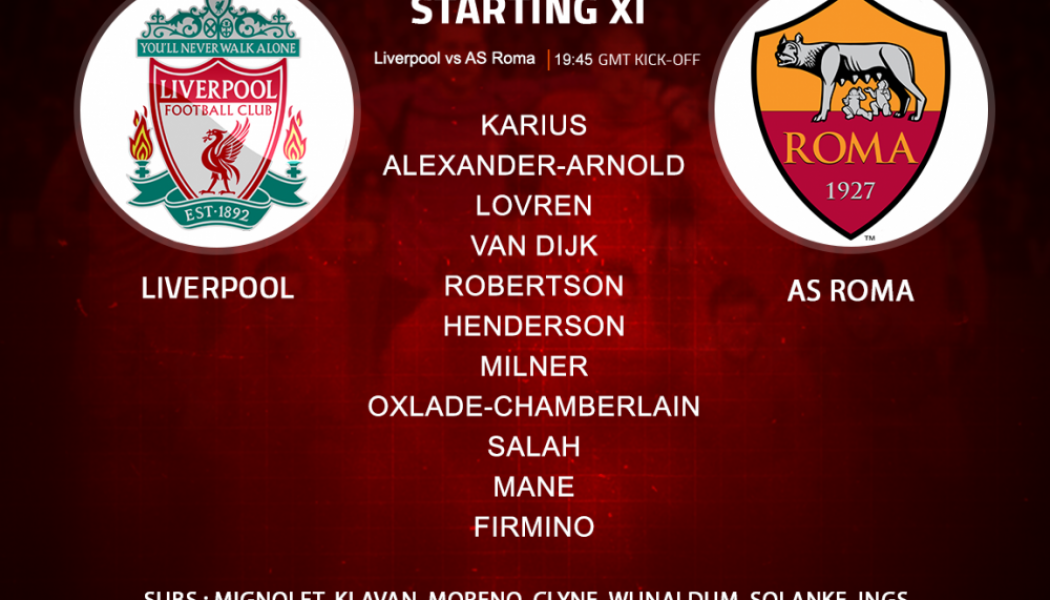 Liverpool team v Roma in the Champions League semi-final first leg at Anfield Tuesday 24 April.