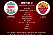 Liverpool team v Roma in the Champions League semi-final first leg at Anfield Tuesday 24 April.