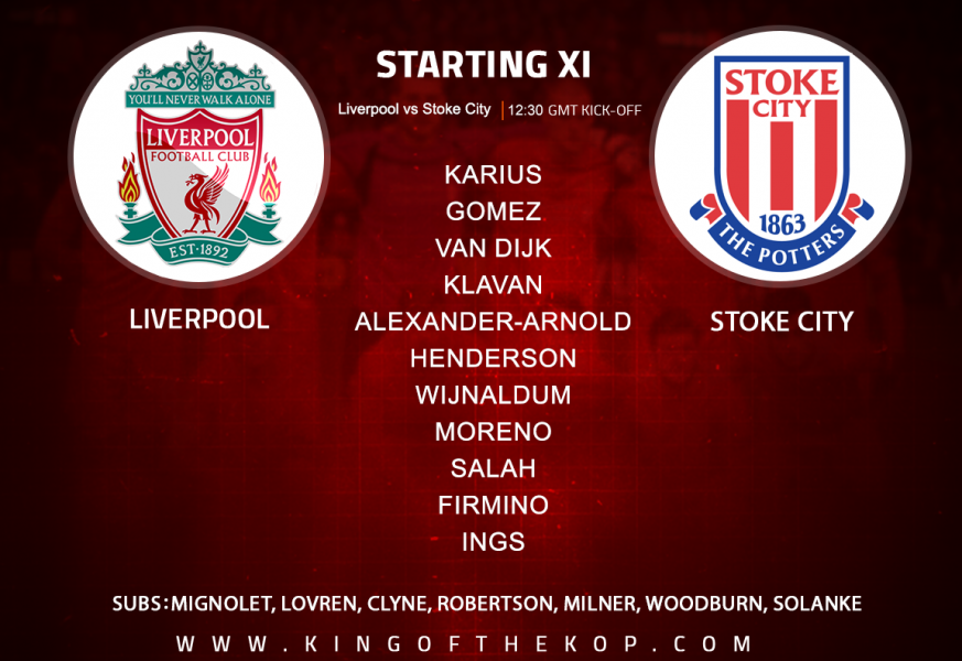 Liverpool team v Stoke City at Anfield 28 April, 2018