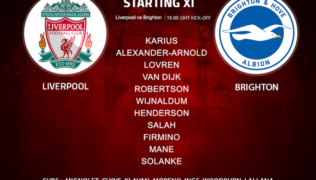 Liverpool team v Brighton in the Premier League at Anfield on Sunday 13 May 2018