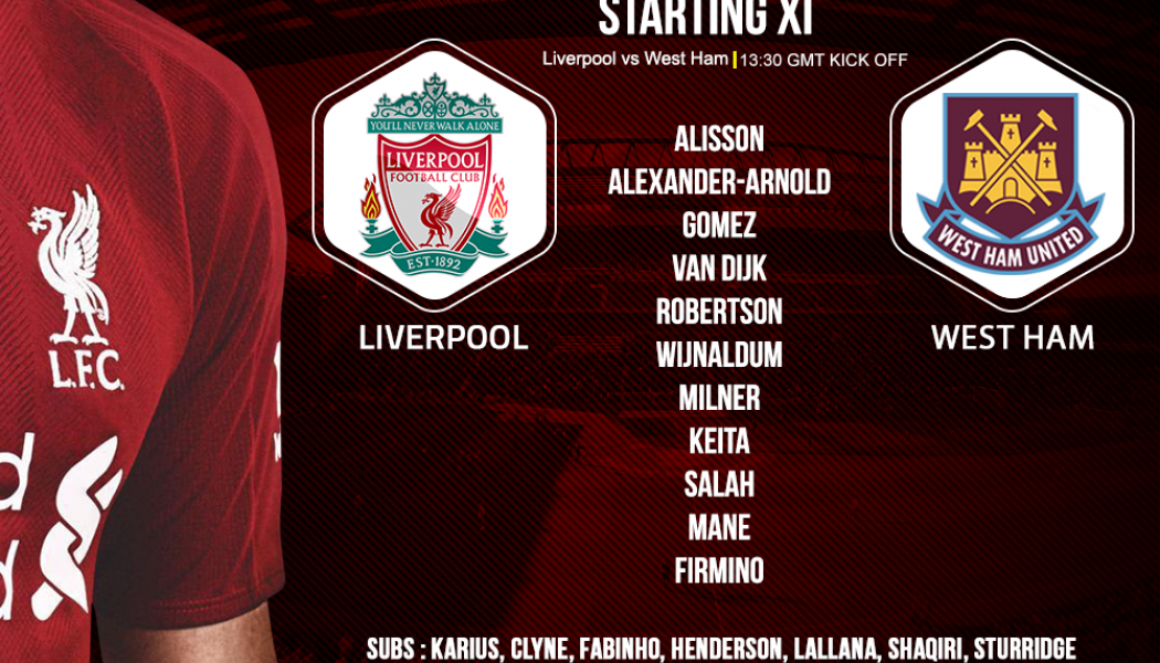 Liverpool team v West Ham 12 August 2018