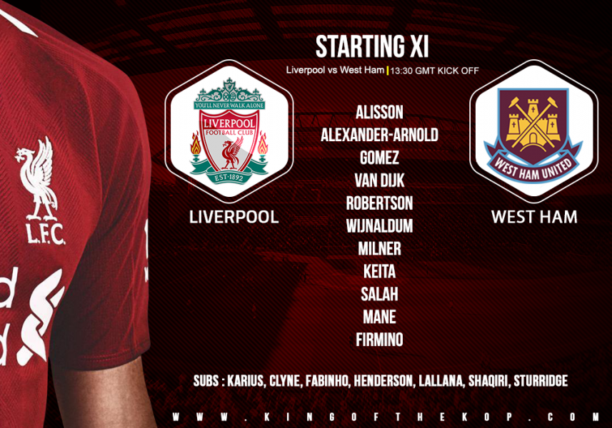 Liverpool team v West Ham 12 August 2018