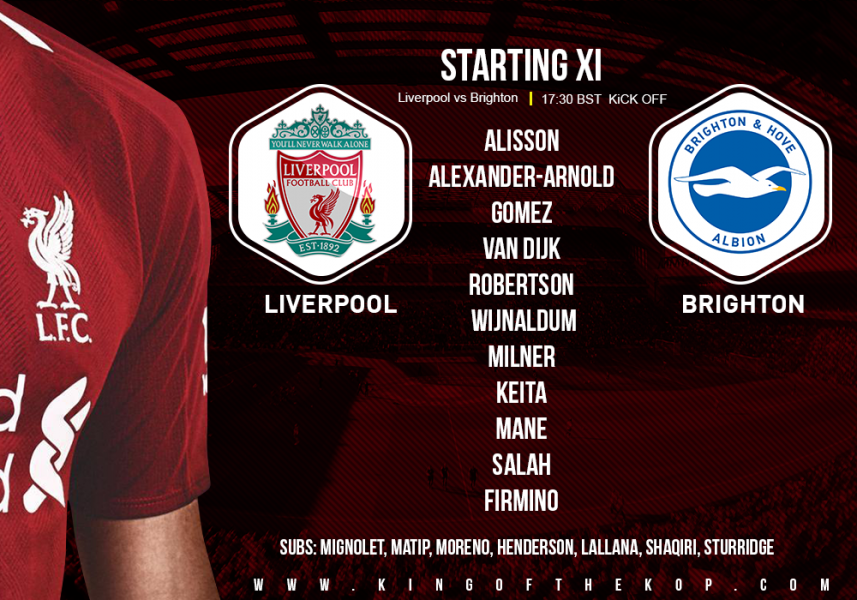 Liverpool team v Brighton 25 August 2018