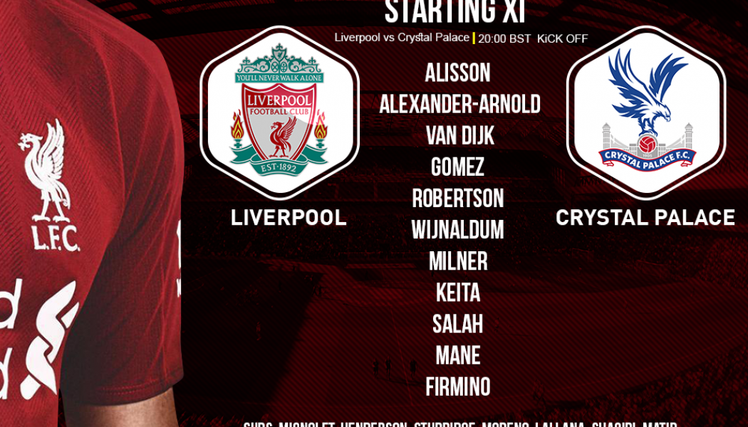 Liverpool team v Crystal Palace 20 August 2018