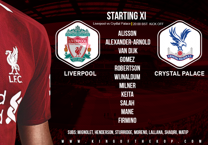 Liverpool team v Crystal Palace 20 August 2018