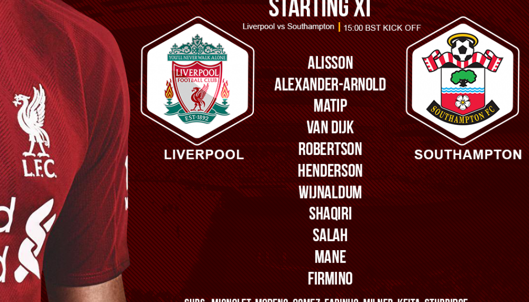 Liverpool team v Southampton Premier League 22 September 2018