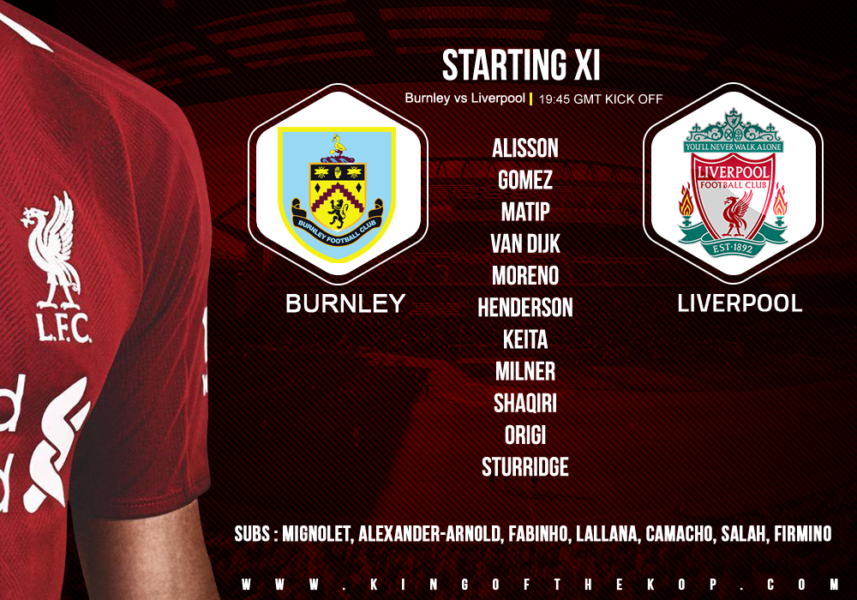 Liverpool team v Burnley 5 December 2018