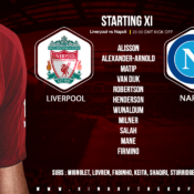 Liverpool team v Napoli champions league 11 December 2018