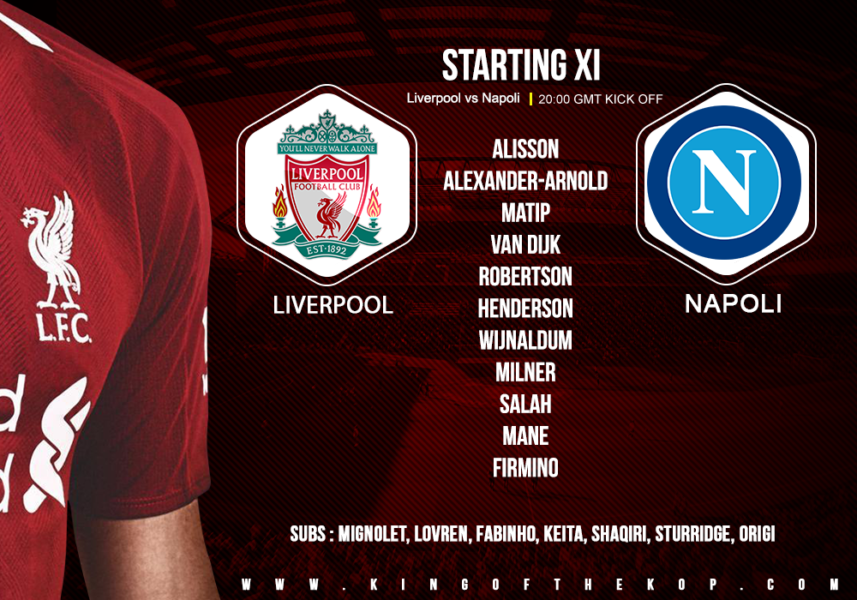 Liverpool team v Napoli champions league 11 December 2018