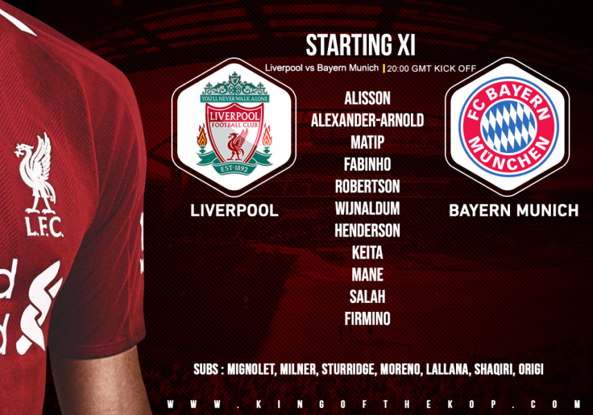 Confirmed: Liverpool team v Bayern Munich