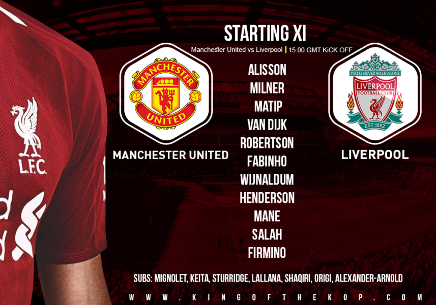 Confirmed:  Liverpool team v Manchester United