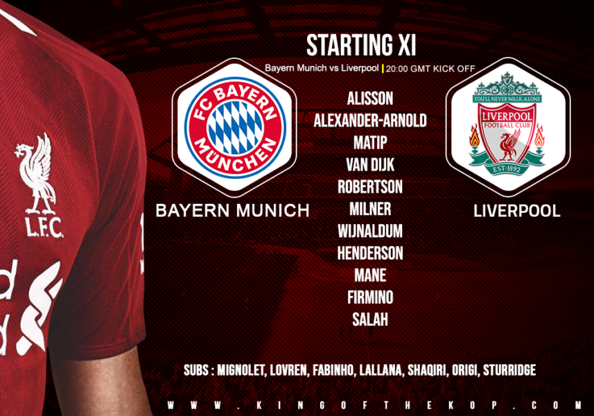 Confirmed: Liverpool team v Bayern Munich