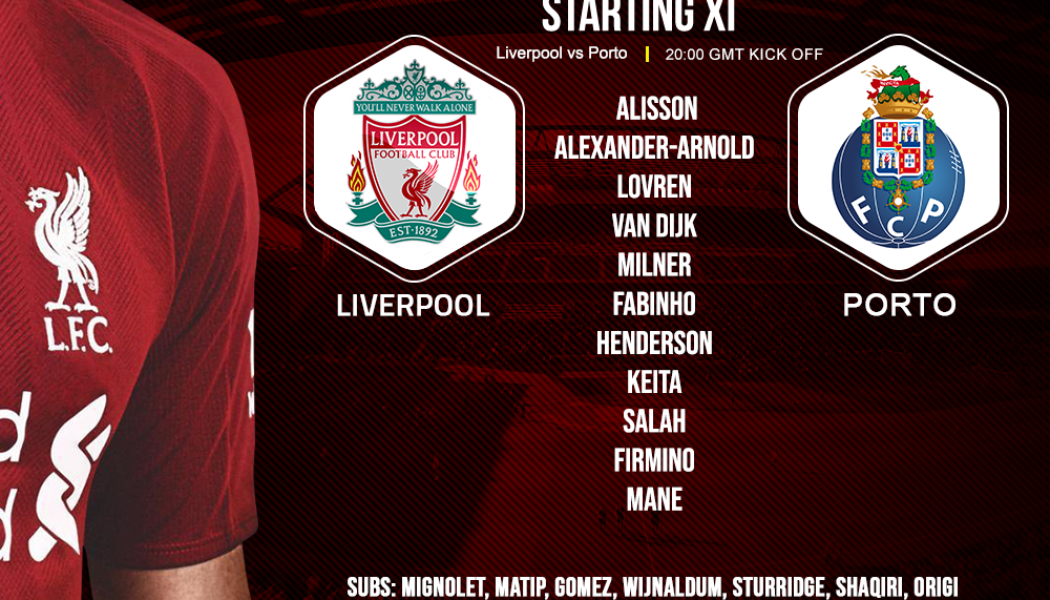 Confirmed:  Liverpool team v Porto