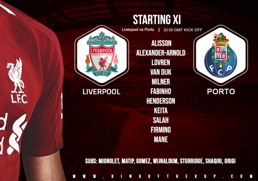 Confirmed:  Liverpool team v Porto