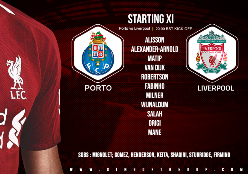 Confirmed: Liverpool team v Porto