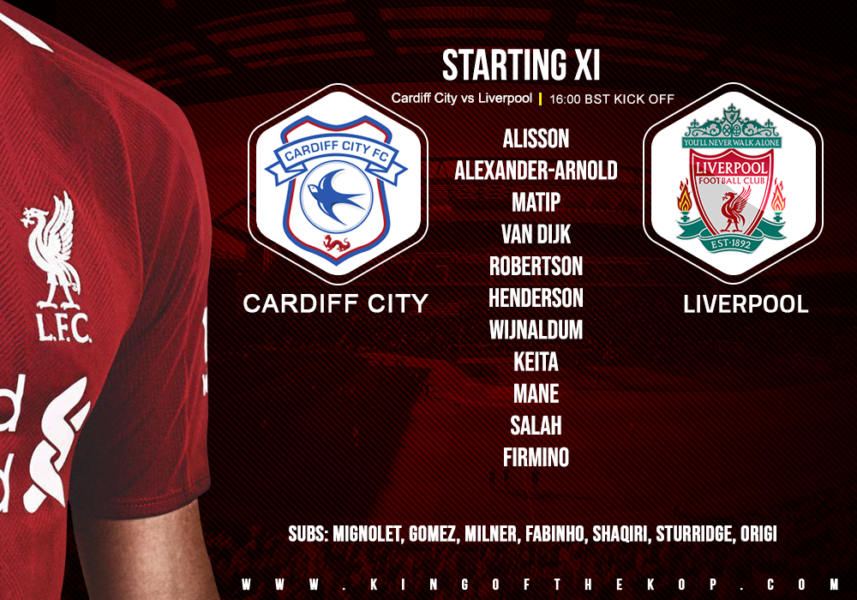 Confirmed: Liverpool team v Cardiff City