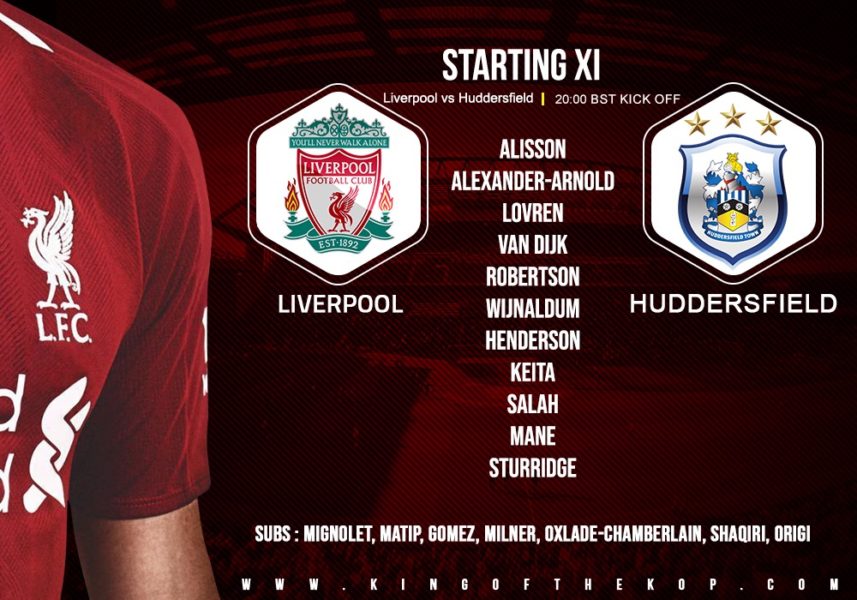 Confirmed: Liverpool team v Huddersfield