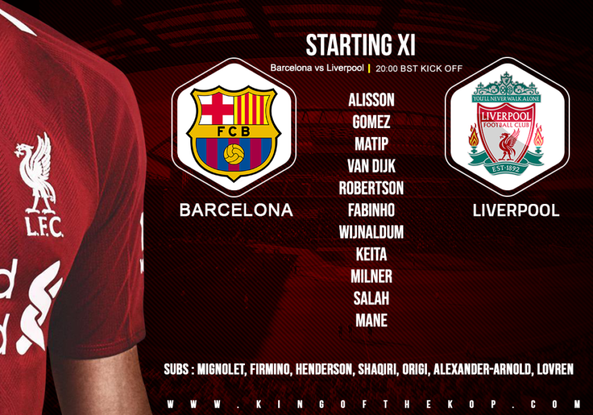 Confirmed: Liverpool team v Barcelona