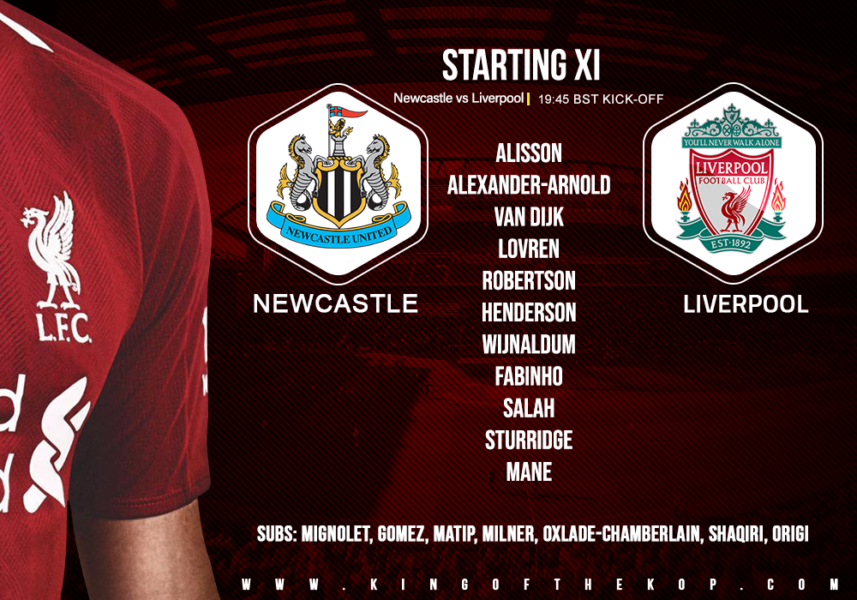 Confirmed: Liverpool team v Newcastle United