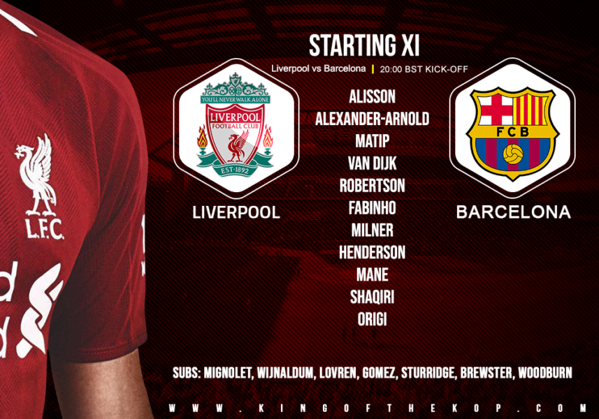 Confirmed: Liverpool team v Barcelona