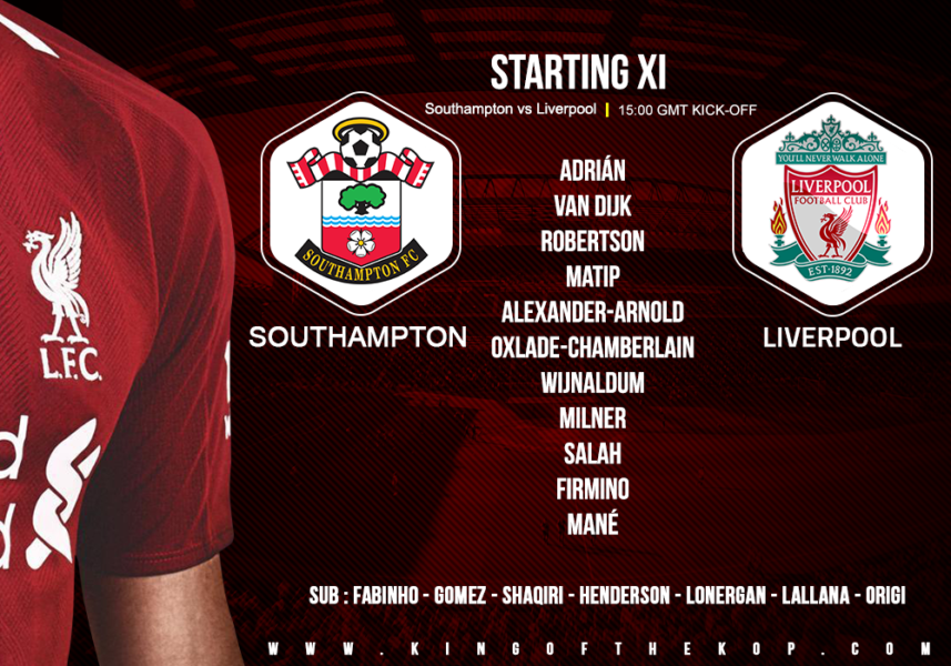 Confirmed: Liverpool team v Southampton