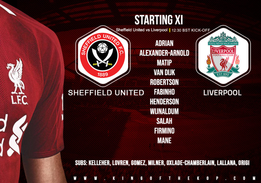 Confirmed: Liverpool team v Sheffield United