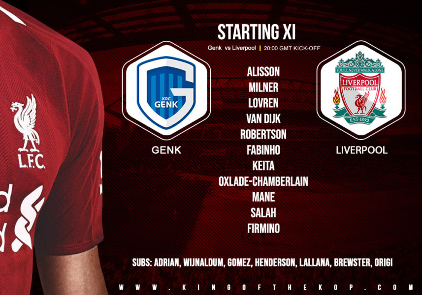 Confirmed: Liverpool team v Genk