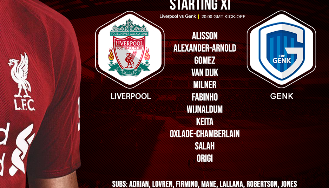 Liverpool team v Genk 5 November 2019