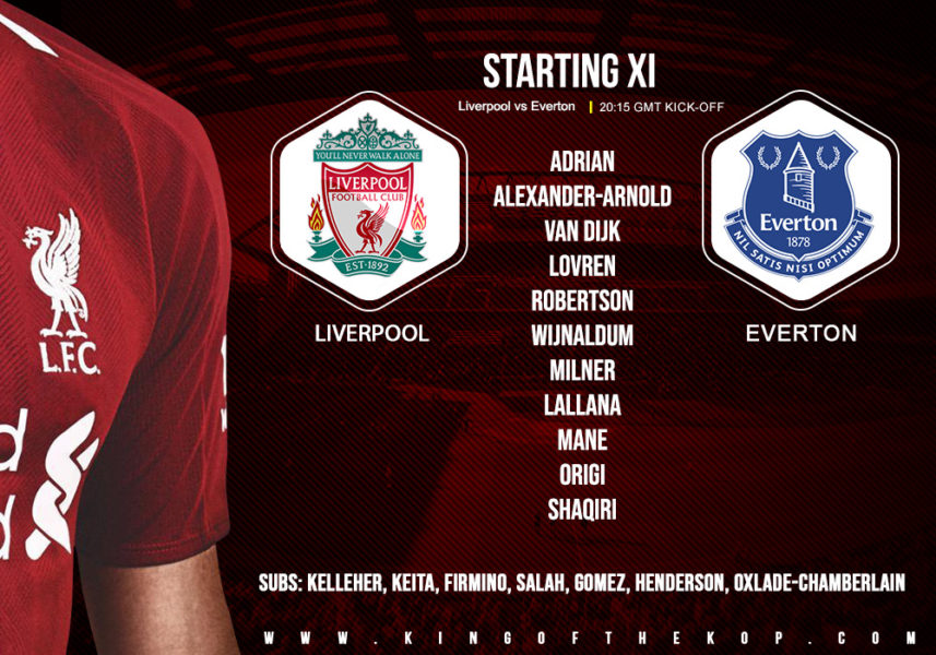 Confirmed: Liverpool team v Everton