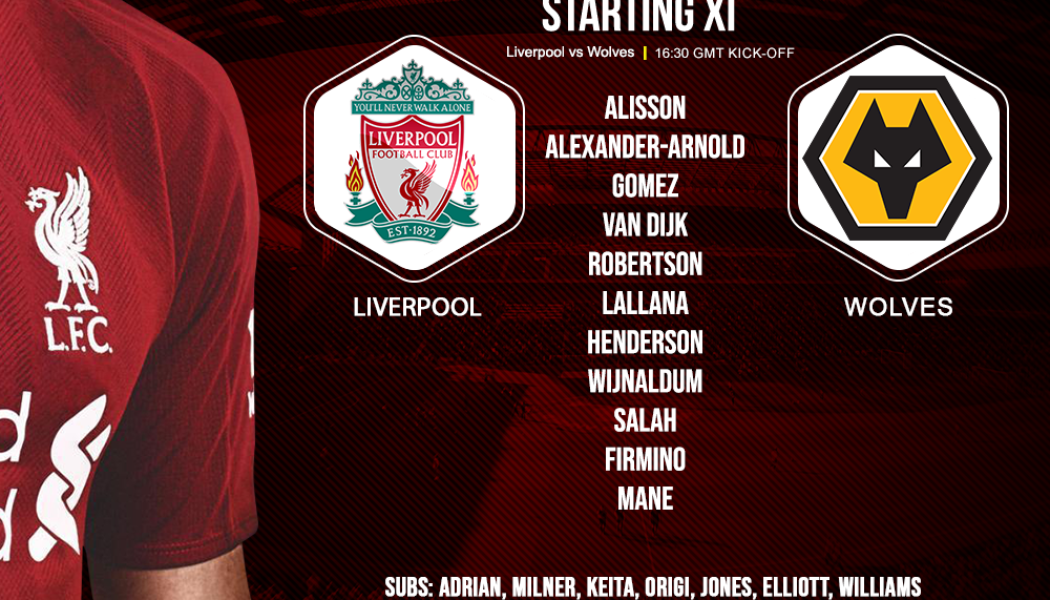 Liverpool team v Wolves 29 December 2019