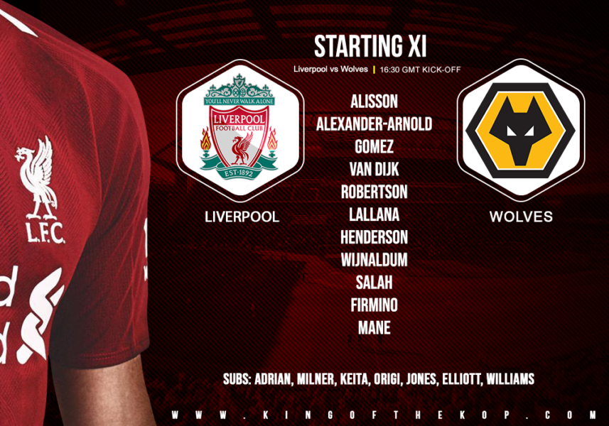 Liverpool team v Wolves 29 December 2019