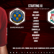 Liverpool team v Shrewsbury in the FA Cup fourth round on 26 January 2020