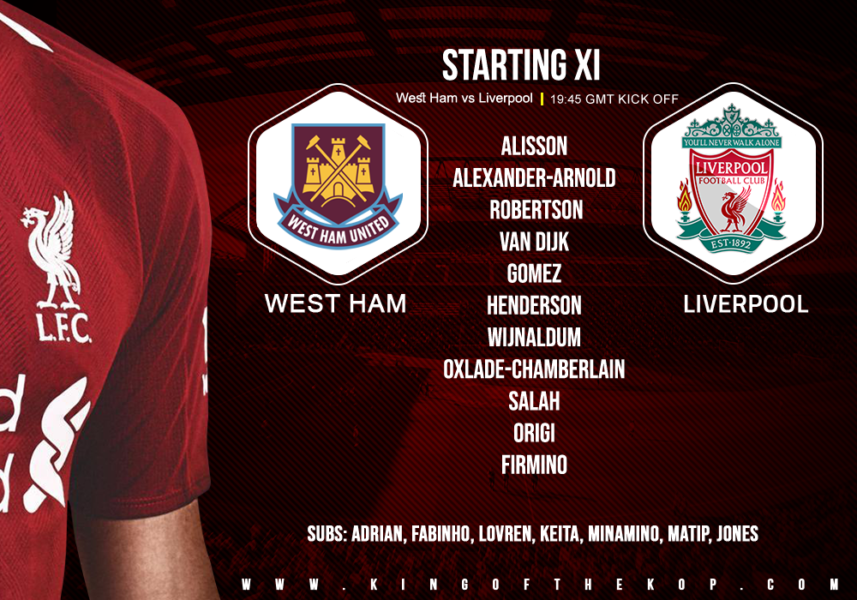 Liverpool team v West Ham