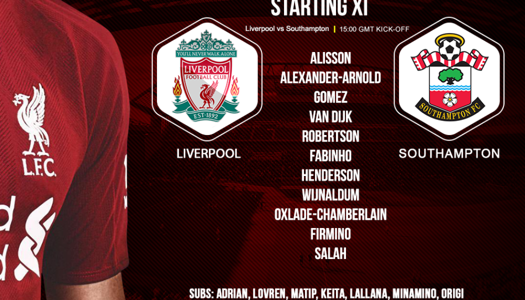 Liverpool team v Southampton 1 February 2020