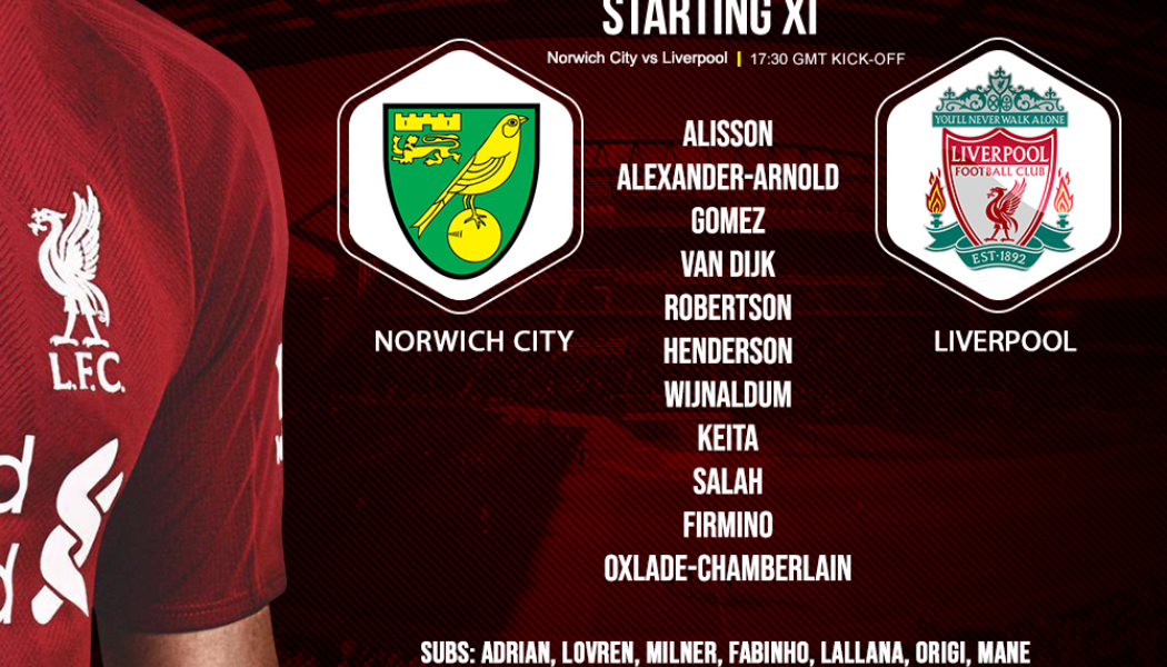 Liverpool team v Norwich city 15 February 2020