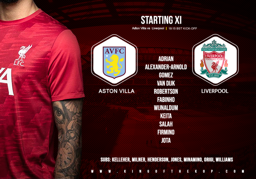 Liverpool team v Aston Villa 4 October 2020
