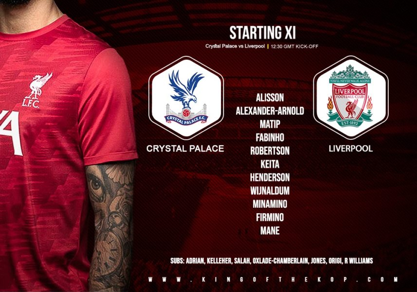 Confirmed: Liverpool team v Crystal Palace