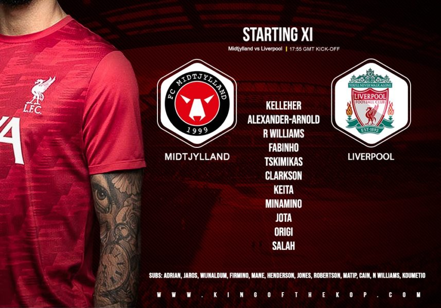 Liverpool team v FC Midtjylland Champions League 9 December 2020