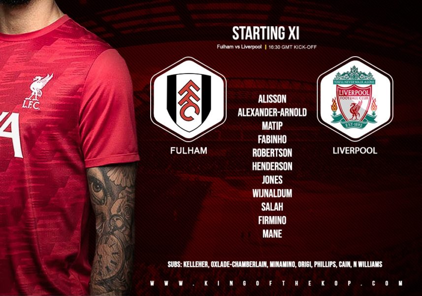 Liverpool team v Fulham 13 December 2020