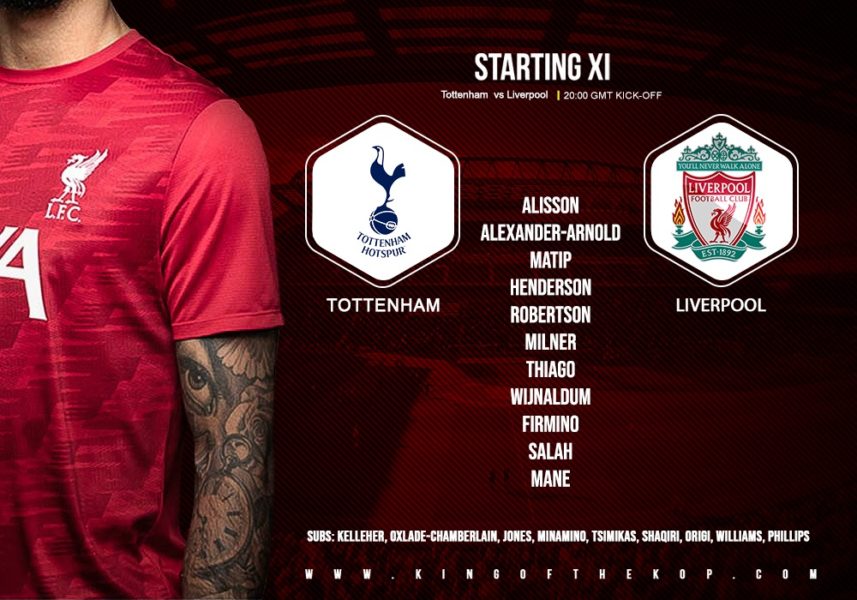 Confirmed: Liverpool team v Tottenham