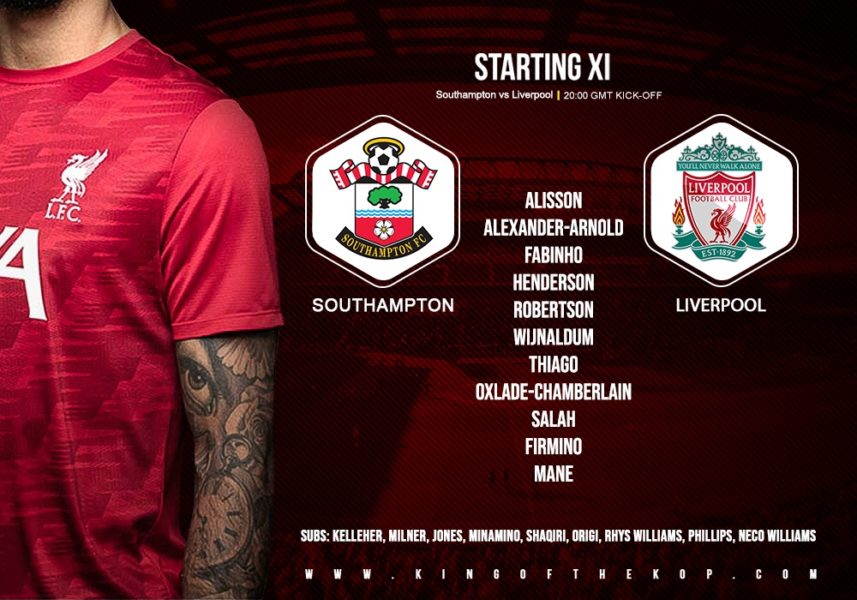 Confirmed: Liverpool v Southampton