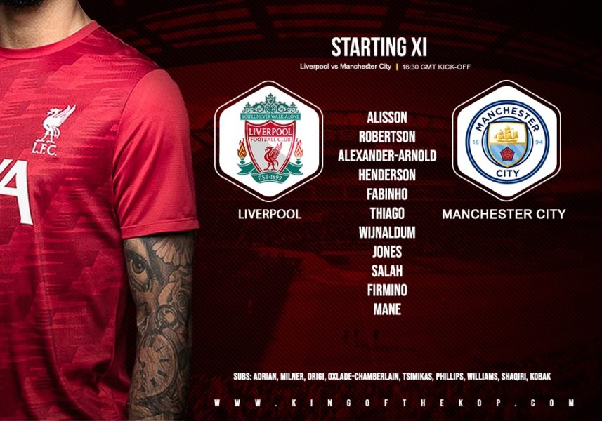 Confirmed: Liverpool team v Manchester City