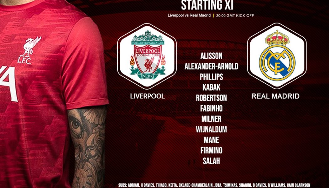 Liverpool team v Real Madrid in the Champions League on 14 April 2021