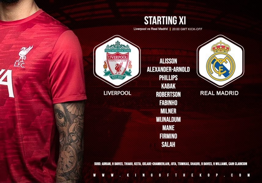 Liverpool team v Real Madrid in the Champions League on 14 April 2021