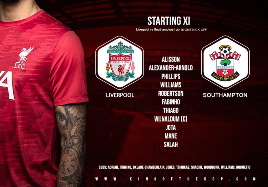 Confirmed: Liverpool team v Southampton