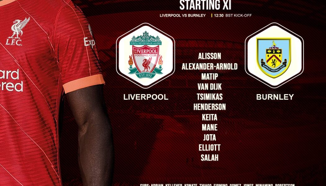 Liverpool team vs Burnley at Anfield 21st of August 2021