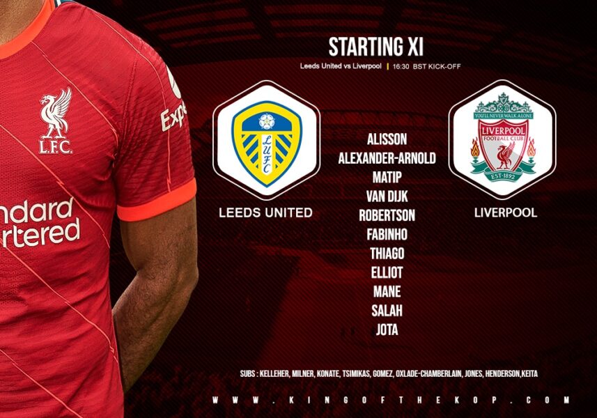 Liverpool team v Leeds United at Elland Road on 12 September 2021